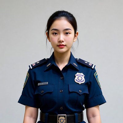 Asian woman in police uniform