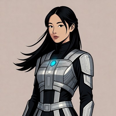 Asian woman in futuristic armor
