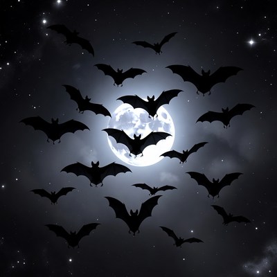 Bats Flying Around Full Moon