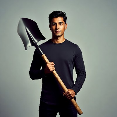 Man holding large shovel