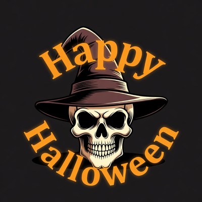 Skull Wearing Witch Hat Happy Halloween