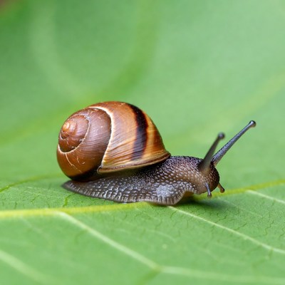 Snail on green leaf