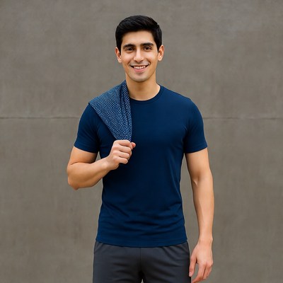 Smiling man with towel over shoulder