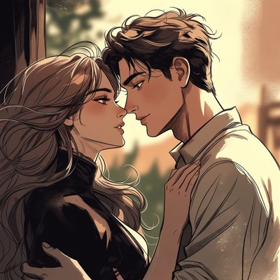 Anime couple kissing intimately