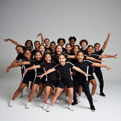 African-American girls cheerleading team posing