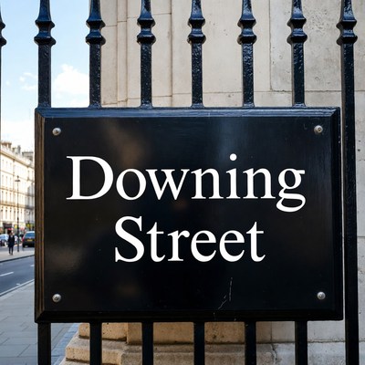 Downing Street Sign on Black Gate