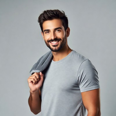 Handsome man holding towel