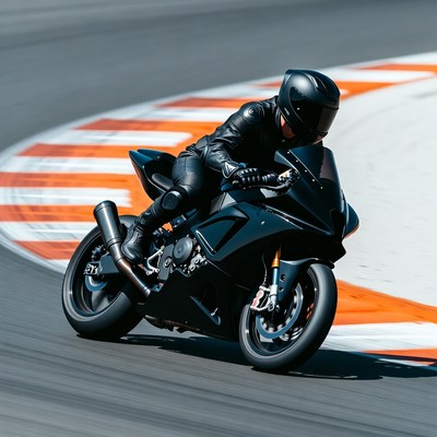 Rider on black sportbike on racetrack