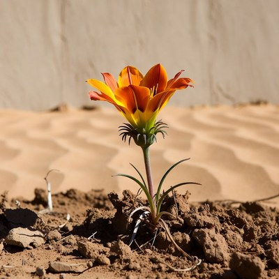 Orange Gazania flower in desert sand