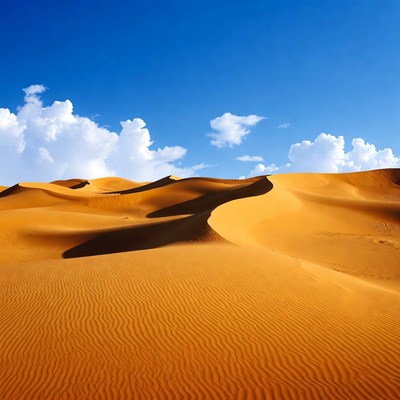 Golden sand dunes under blue sky