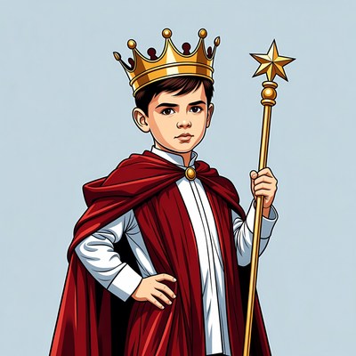 Boy wearing king crown and cape