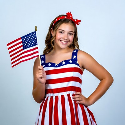 Girl holding American flag