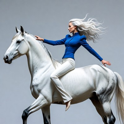 Woman riding white horse