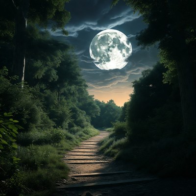 Moonlit Path in Dark Forest