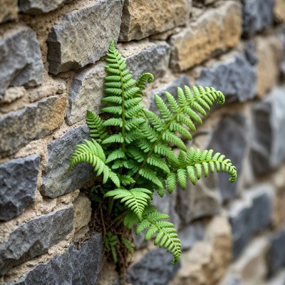 Fern growing on stone wall