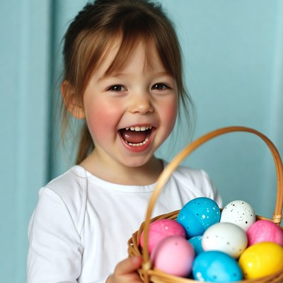 Girl holding Easter basket eggs