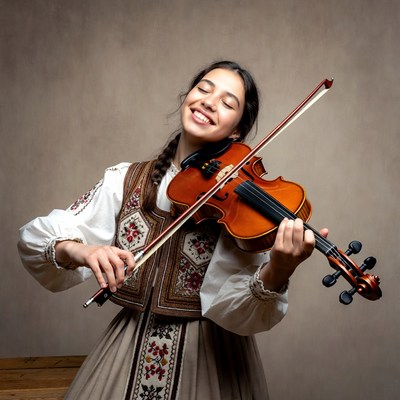Girl playing violin in traditional dress