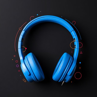 Blue headphones on black background