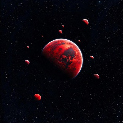 Mars and Moons in Space