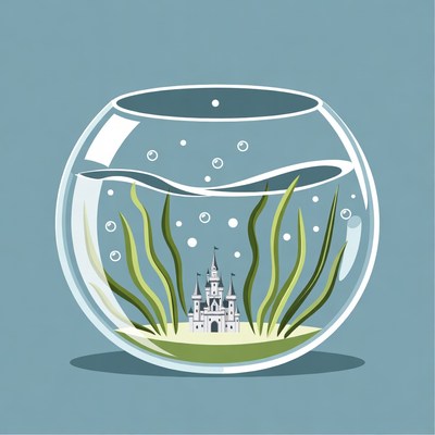Fishbowl with Tiny Castle Illustration