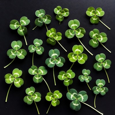 Four-leaf clovers on black background