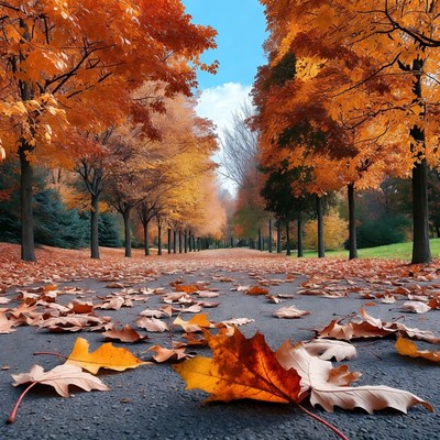 Autumn Path Lined with Orange Trees