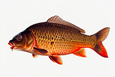 Common Carp Fish on White Background