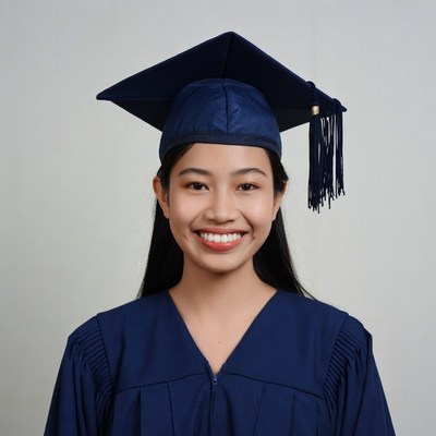 Asian woman in graduation gown