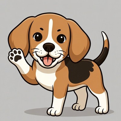 Cartoon Beagle Puppy Waving