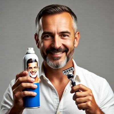 Man holding shaving cream and razor
