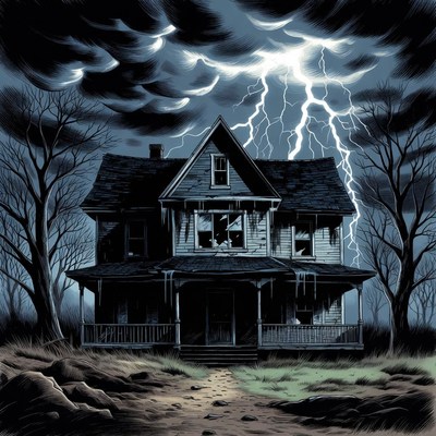 Haunted House in Lightning Storm