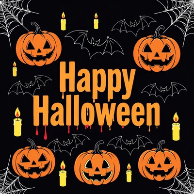 Happy Halloween with Pumpkins and Bats