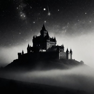 Silhouette Castle on Misty Hill