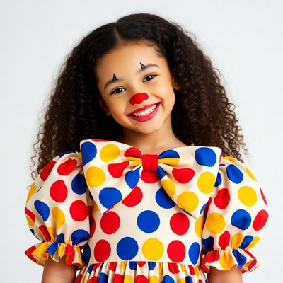 African-American girl in polka dot clown costume