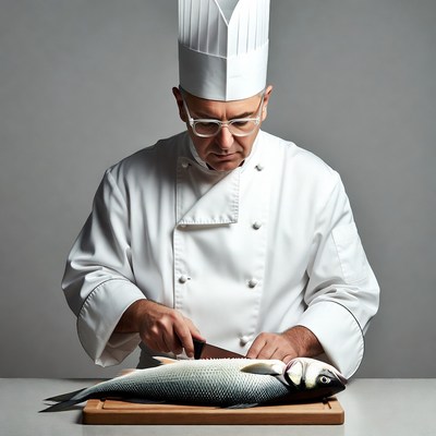 Chef filleting fish