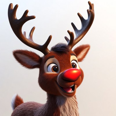 Smiling Rudolph Reindeer with Red Nose