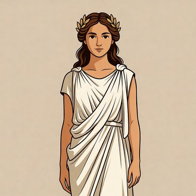 Woman in white chiton with laurel wreath