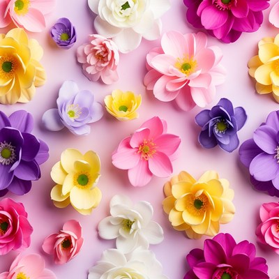 Colorful Anemone Flowers on Pink Background