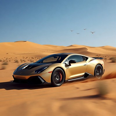 Gold Lamborghini Driving in Desert