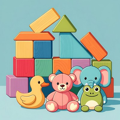 Colorful building blocks with toys