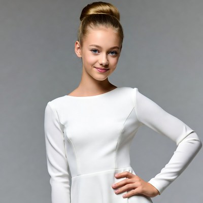 Teen girl in white dress smiling