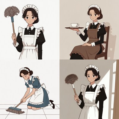 Anime Maid Cleaning and Serving