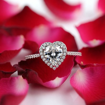 Heart Shaped Diamond Ring on Rose Petals