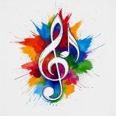 Colorful Watercolor Treble Clef Splash