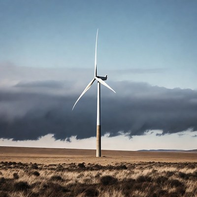 Wind turbine in grassy field
