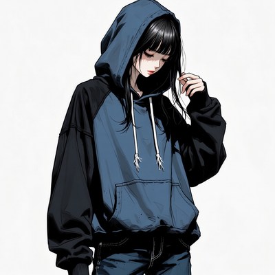 Anime girl in blue hoodie