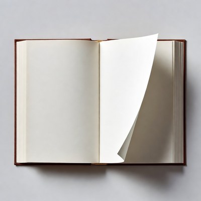 Open brown book with blank pages