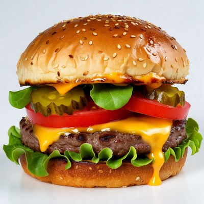 Juicy Cheeseburger with Lettuce and Pickles