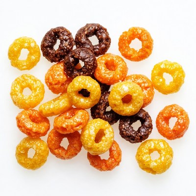 Colorful Cereal O's on White Background