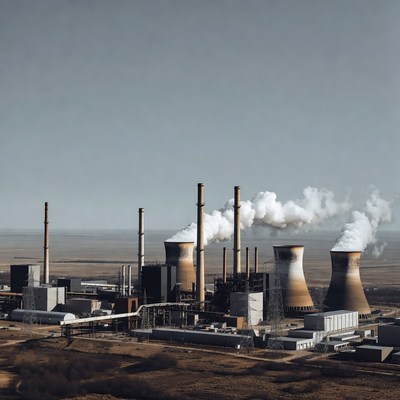 Industrial Power Plant with Smokestacks